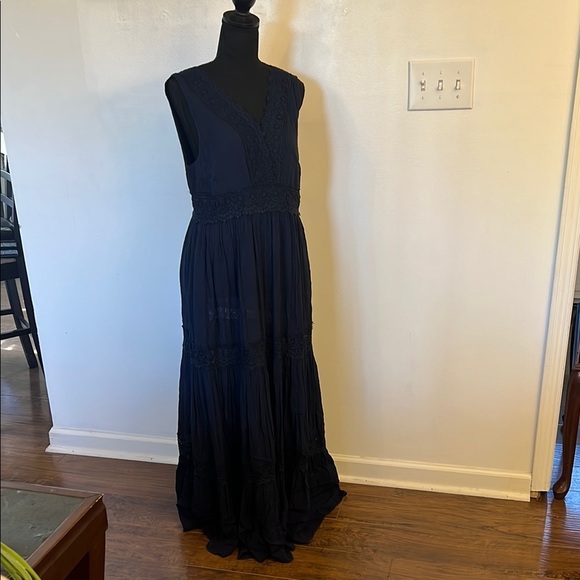 NWT Davi & Dani Dark Blue Lace-Trimmed Maxi Dress - Picture 1 of 13